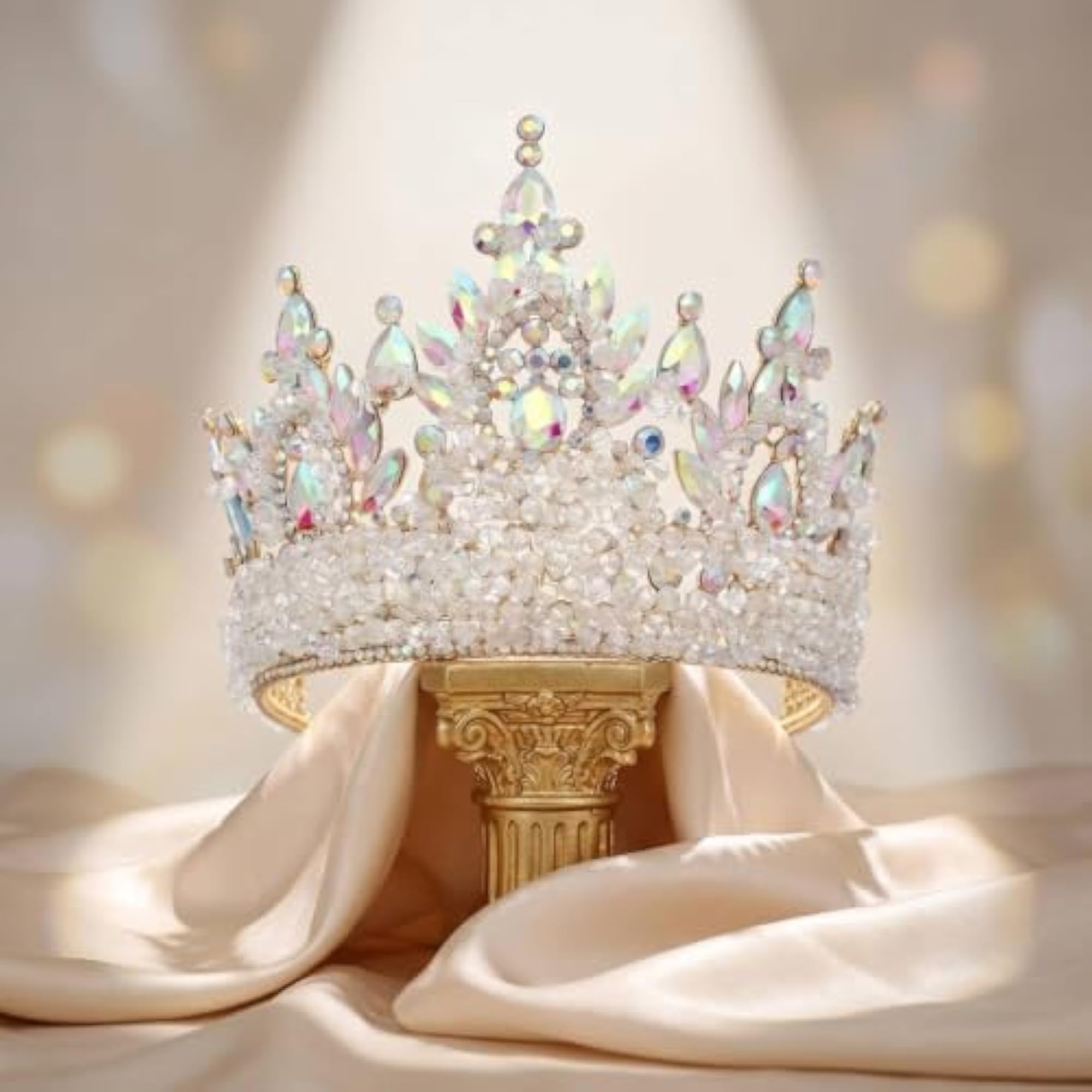 Gold-Tone Rhinestone Crown with Comb for Performers
